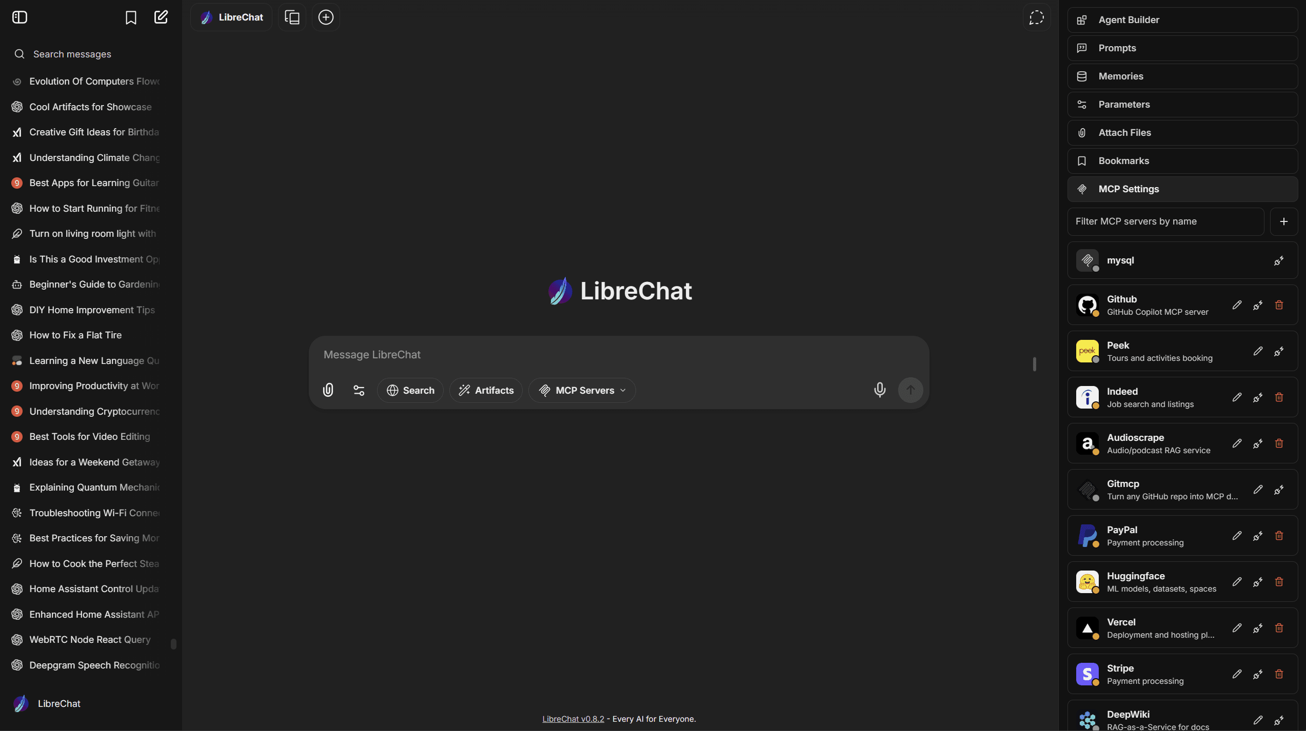 LibreChat desktop interface in dark mode