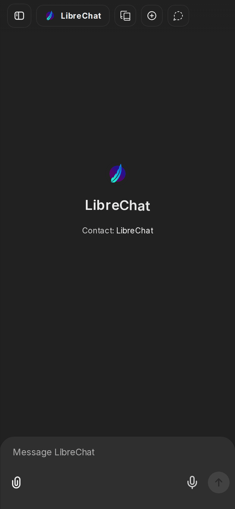 LibreChat mobile interface in dark mode