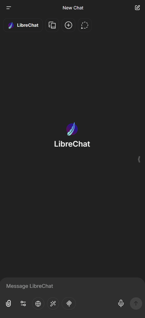 LibreChat mobile interface in dark mode