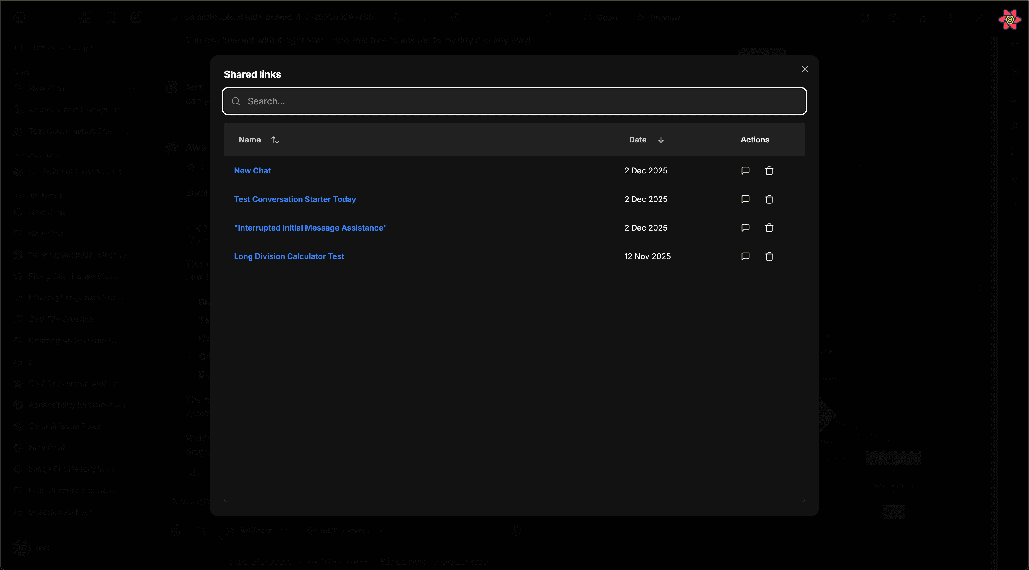 Shared link details and options