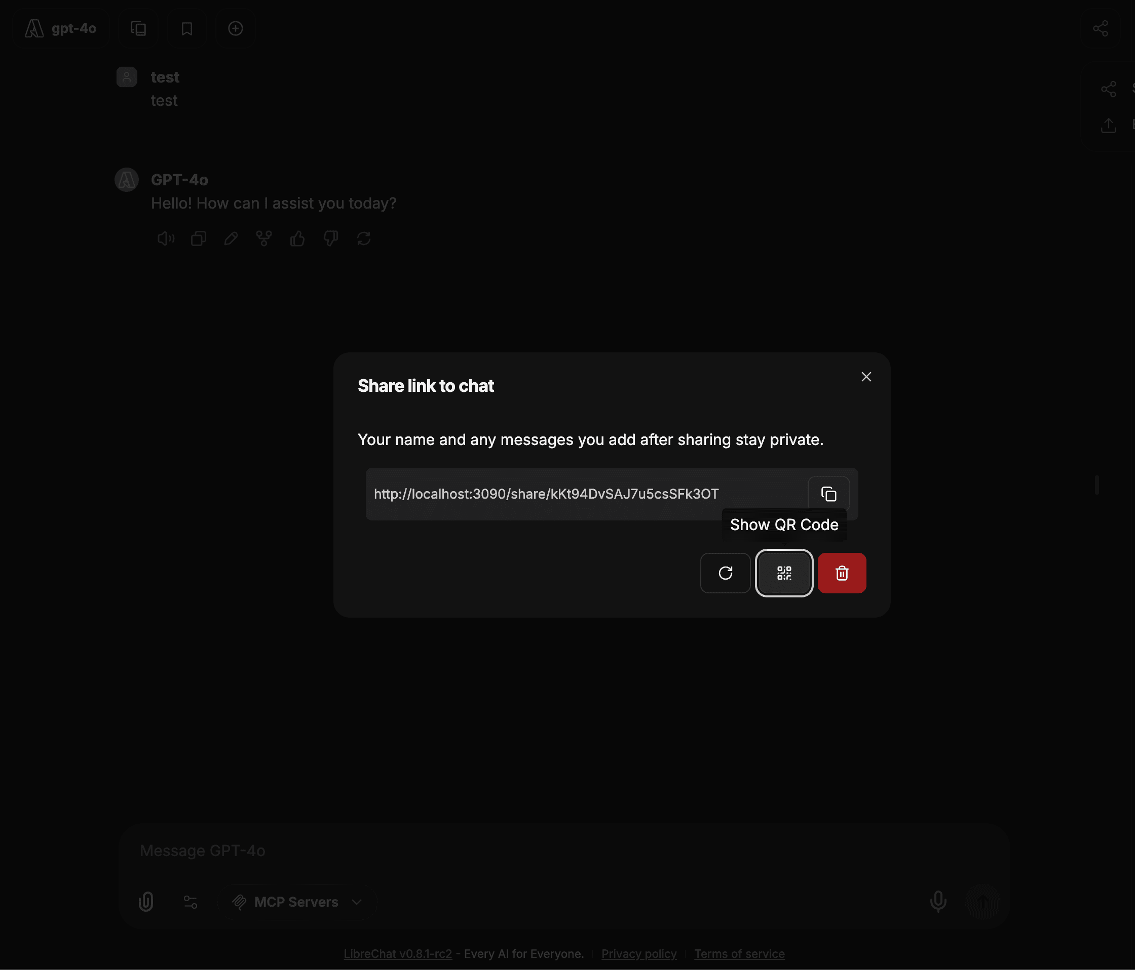 QR code generation for shared link