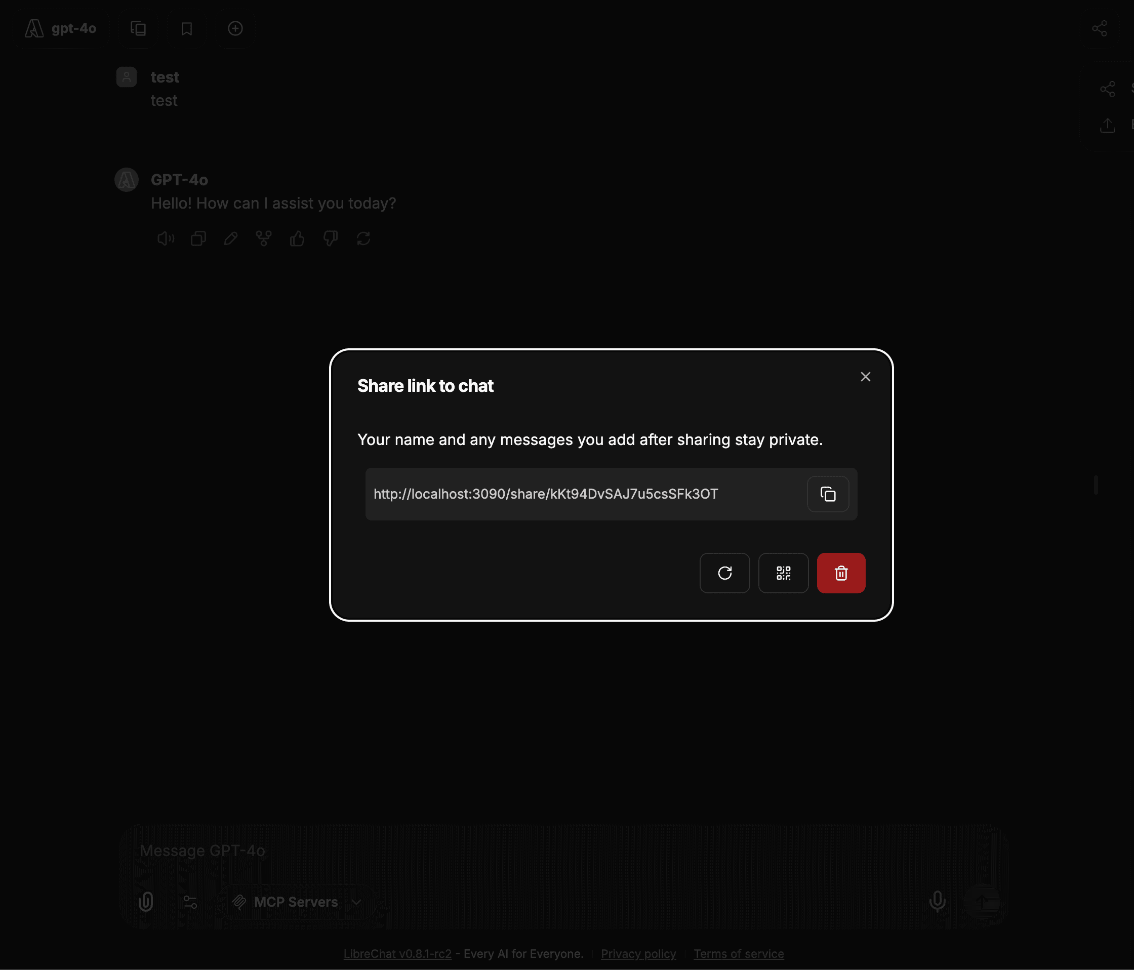 Share link modal with options