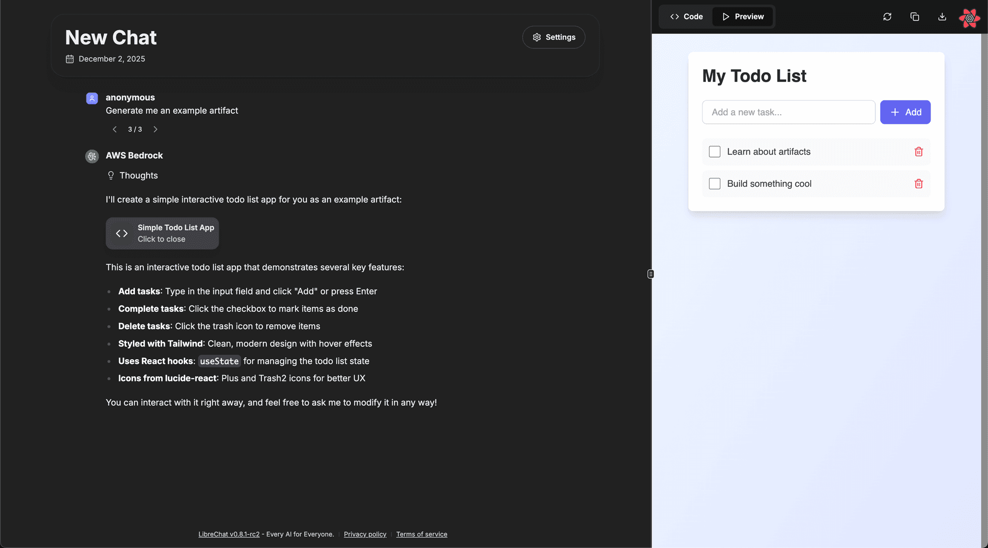 Interactive artifacts in a shared conversation