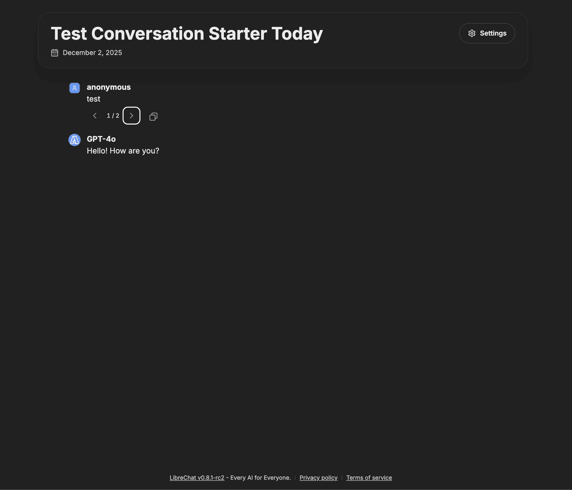 Branch navigation menu in a shared conversation