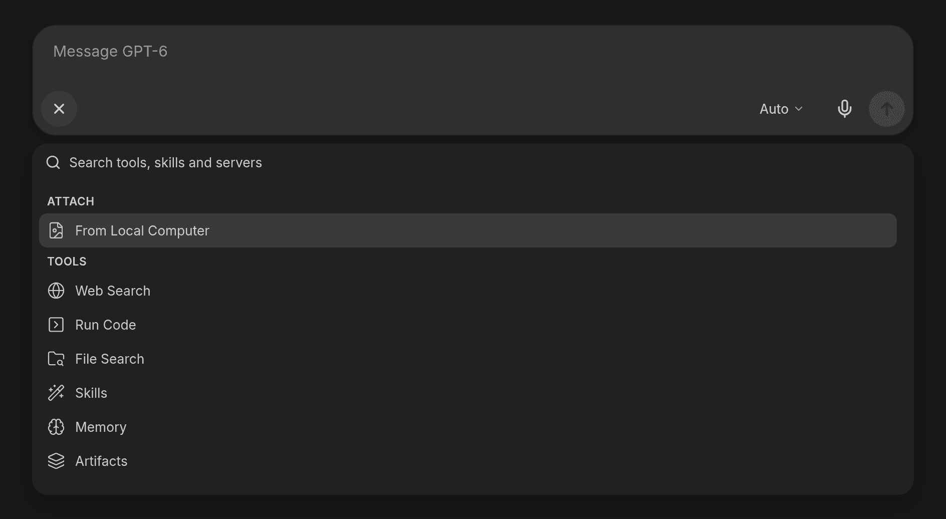 The composer with the + palette open, showing the Attach and Tools sections