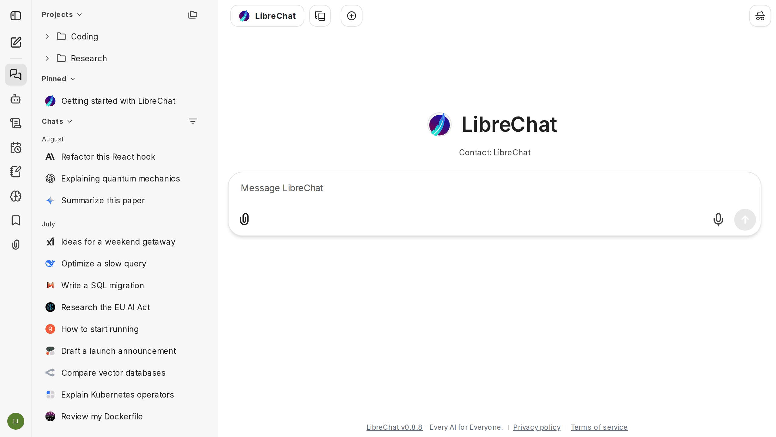 LibreChat desktop interface in light mode