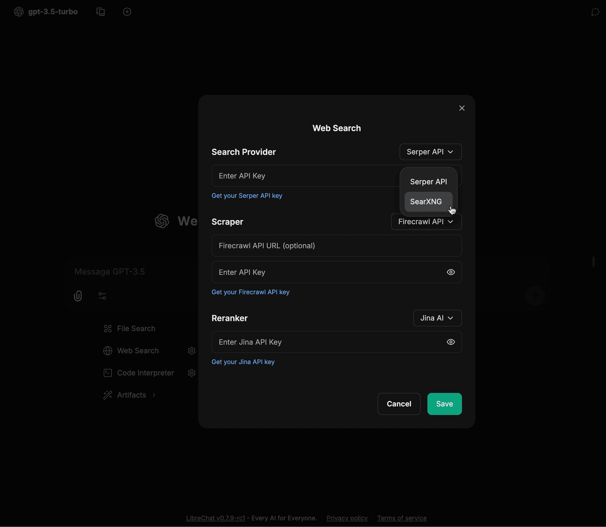 SearXNG Dropdown-Auswahl