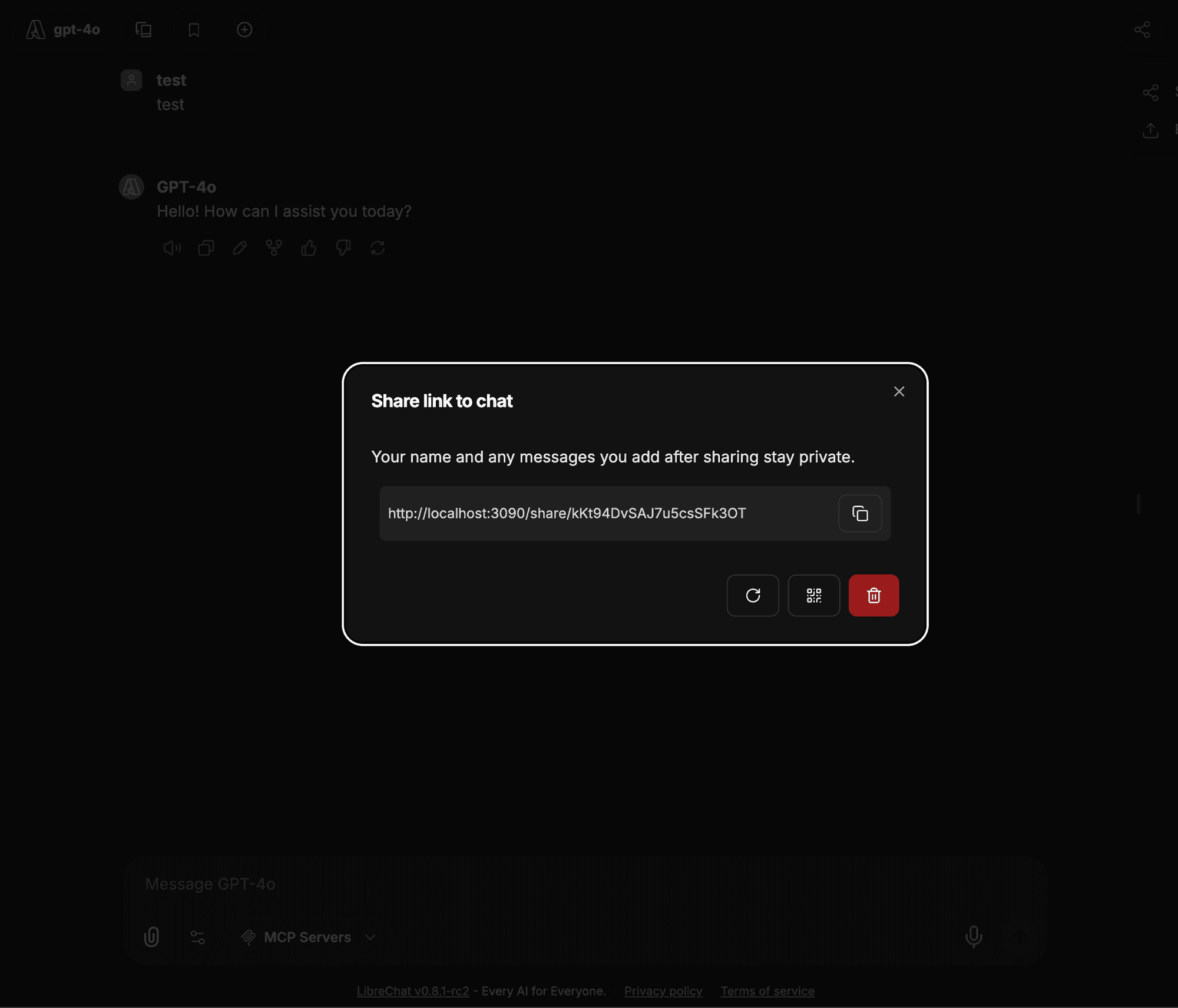 Modal tautan berbagi dengan opsi pengelolaan