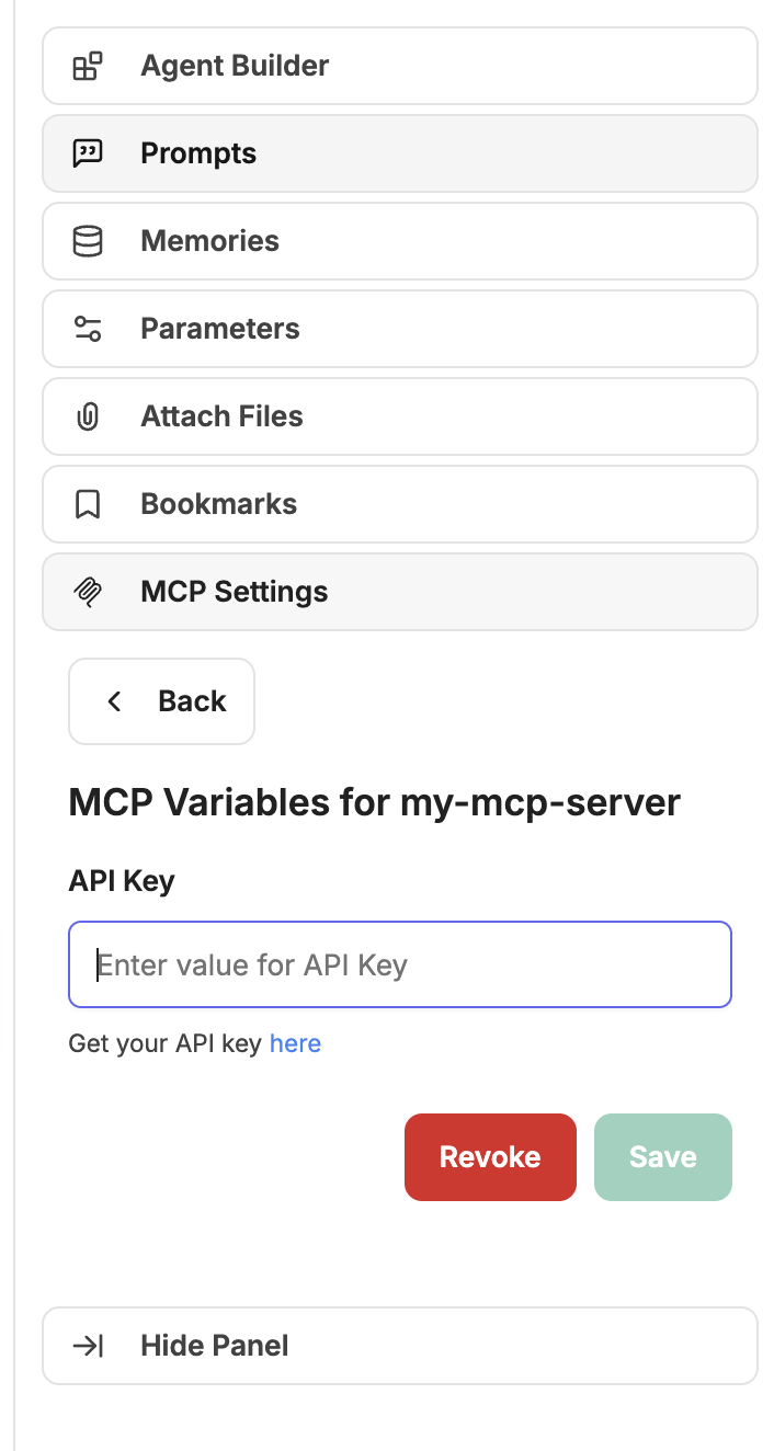 MCP Per-User Variables Configuration - Settings Panel Access