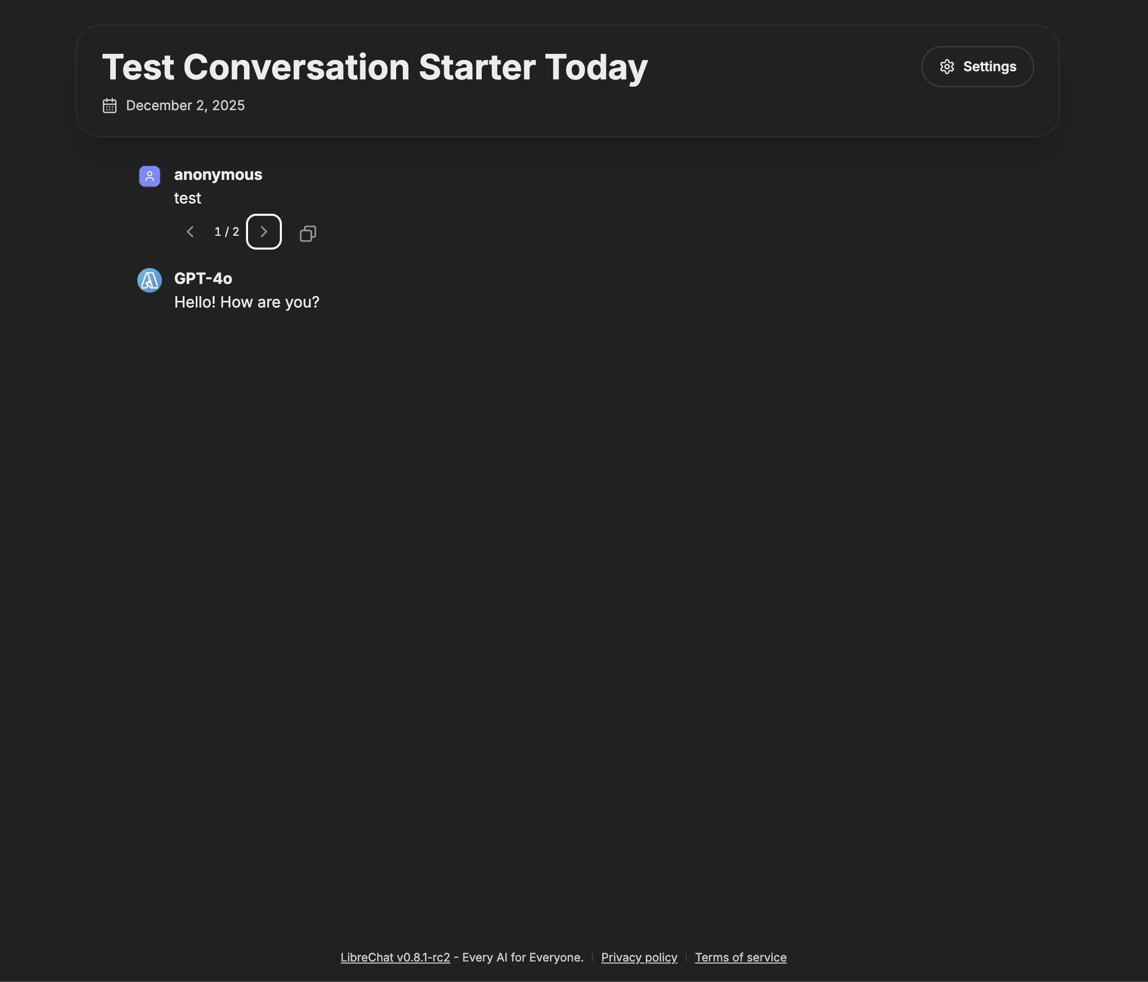 Branching menu in shared conversations