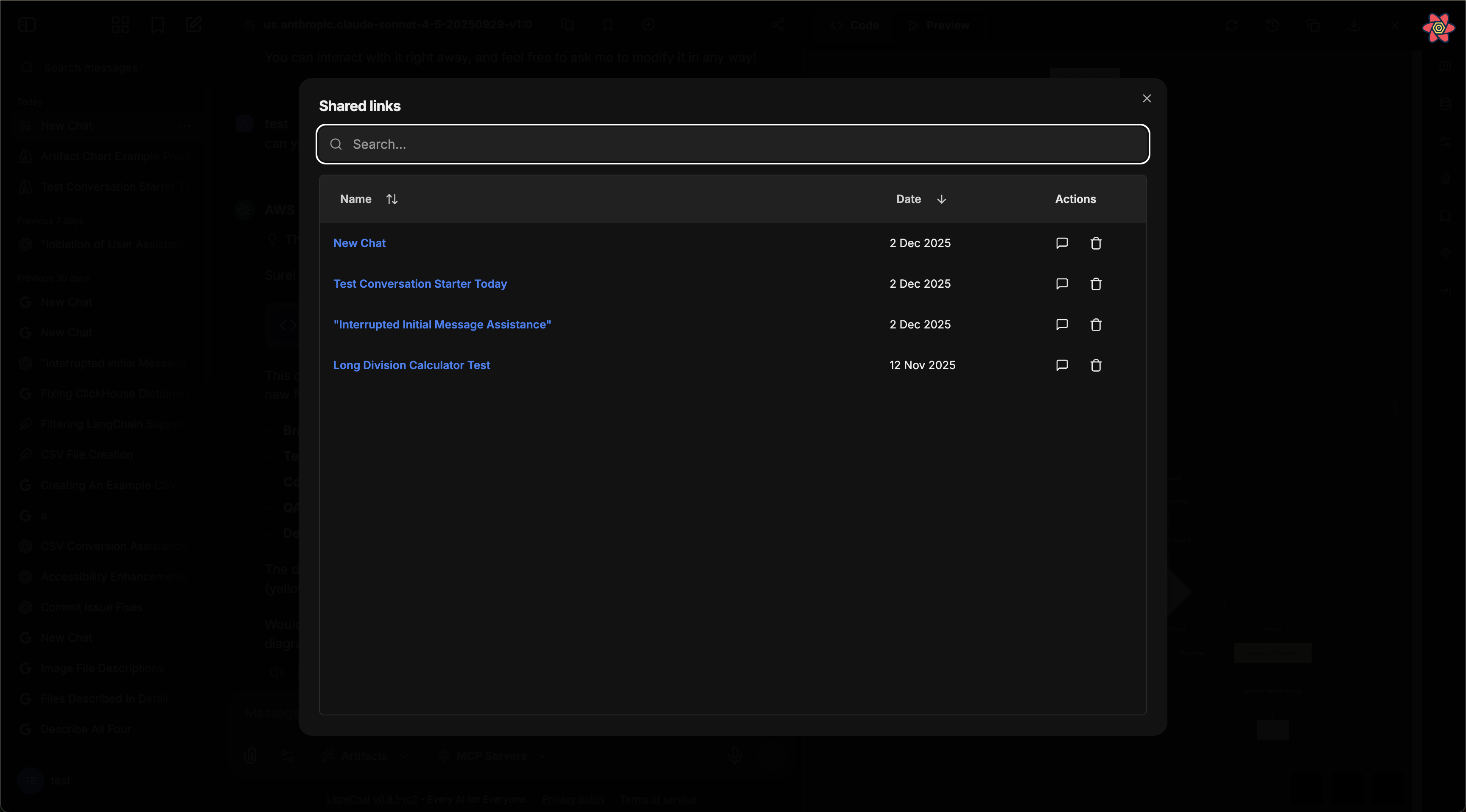 Shared link details and options