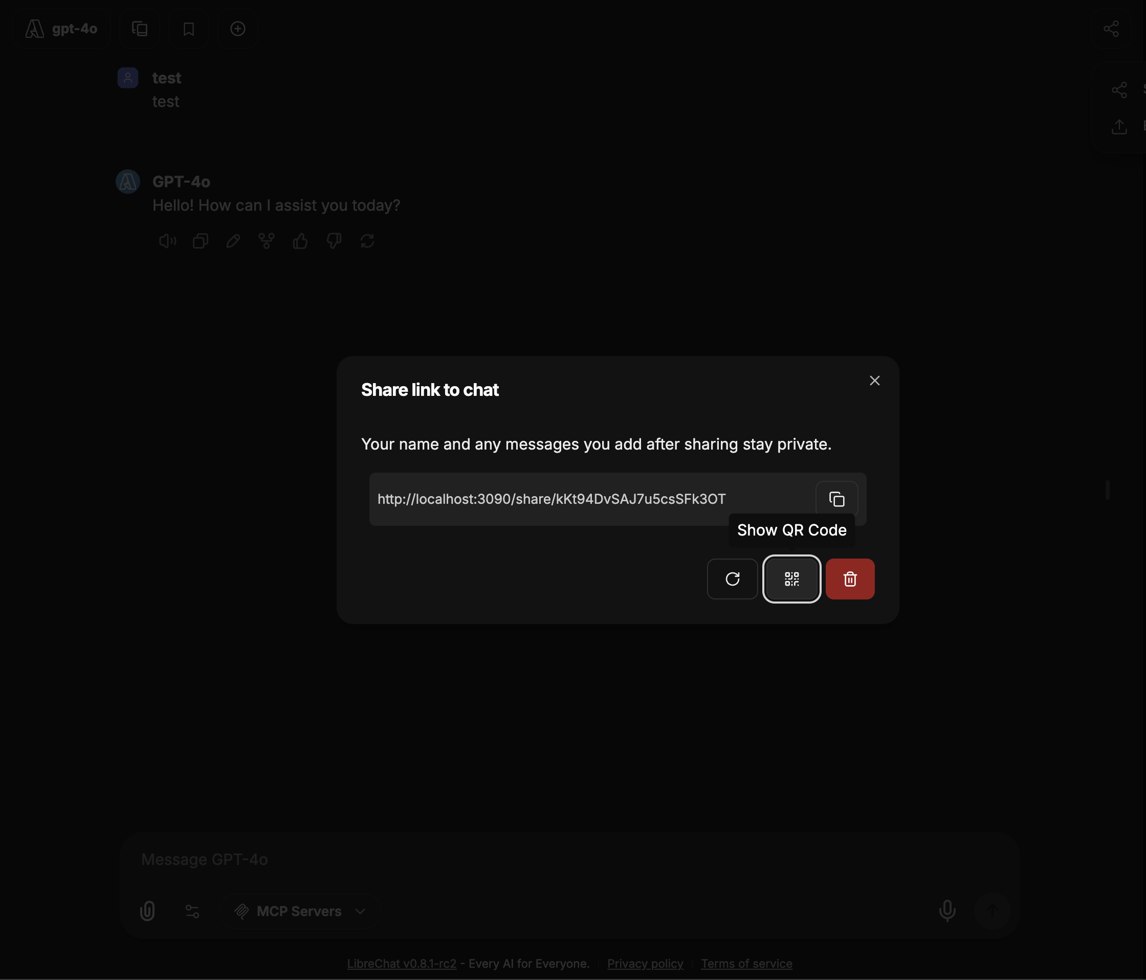 QR code generation for shared link