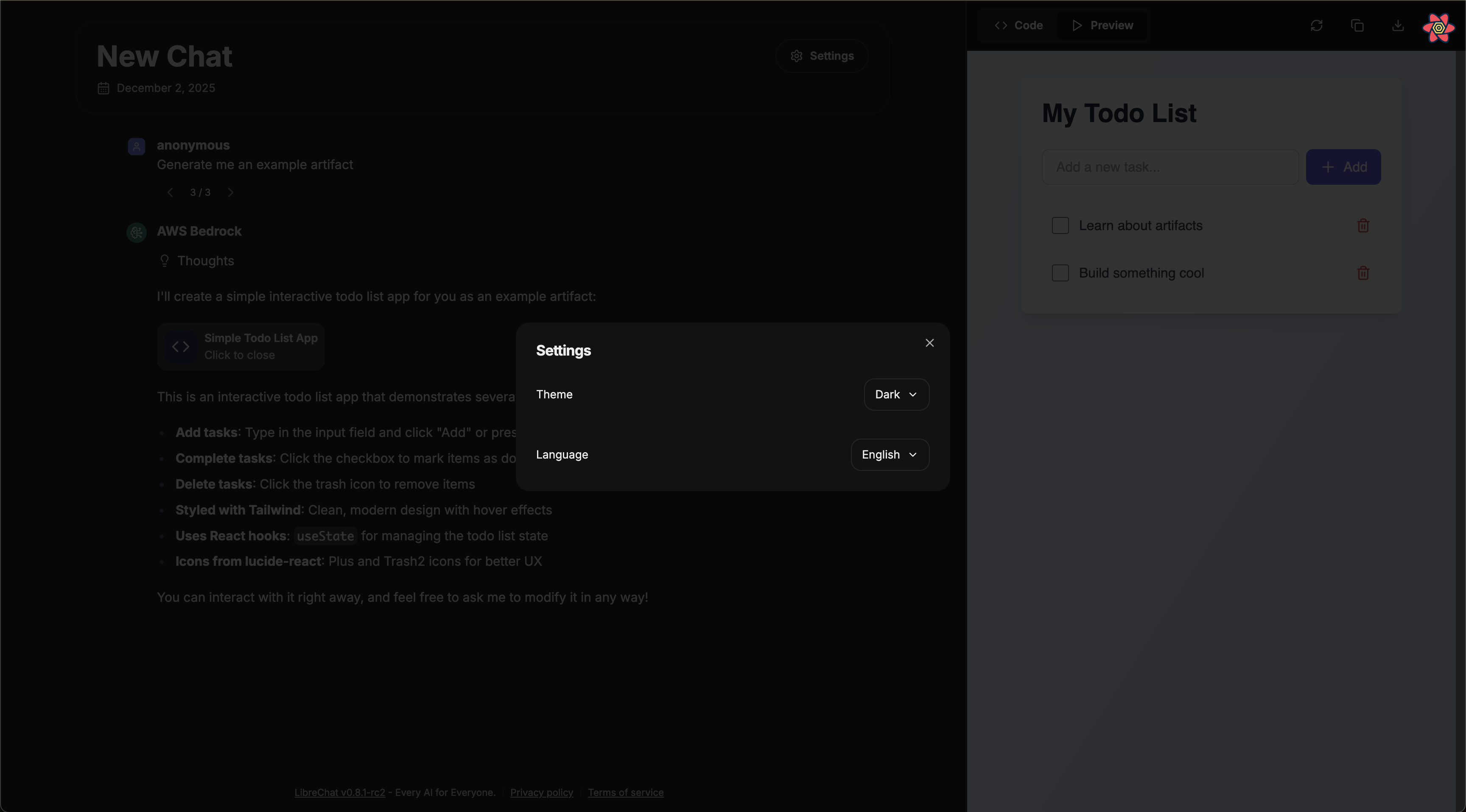 Language and theme settings for shared links