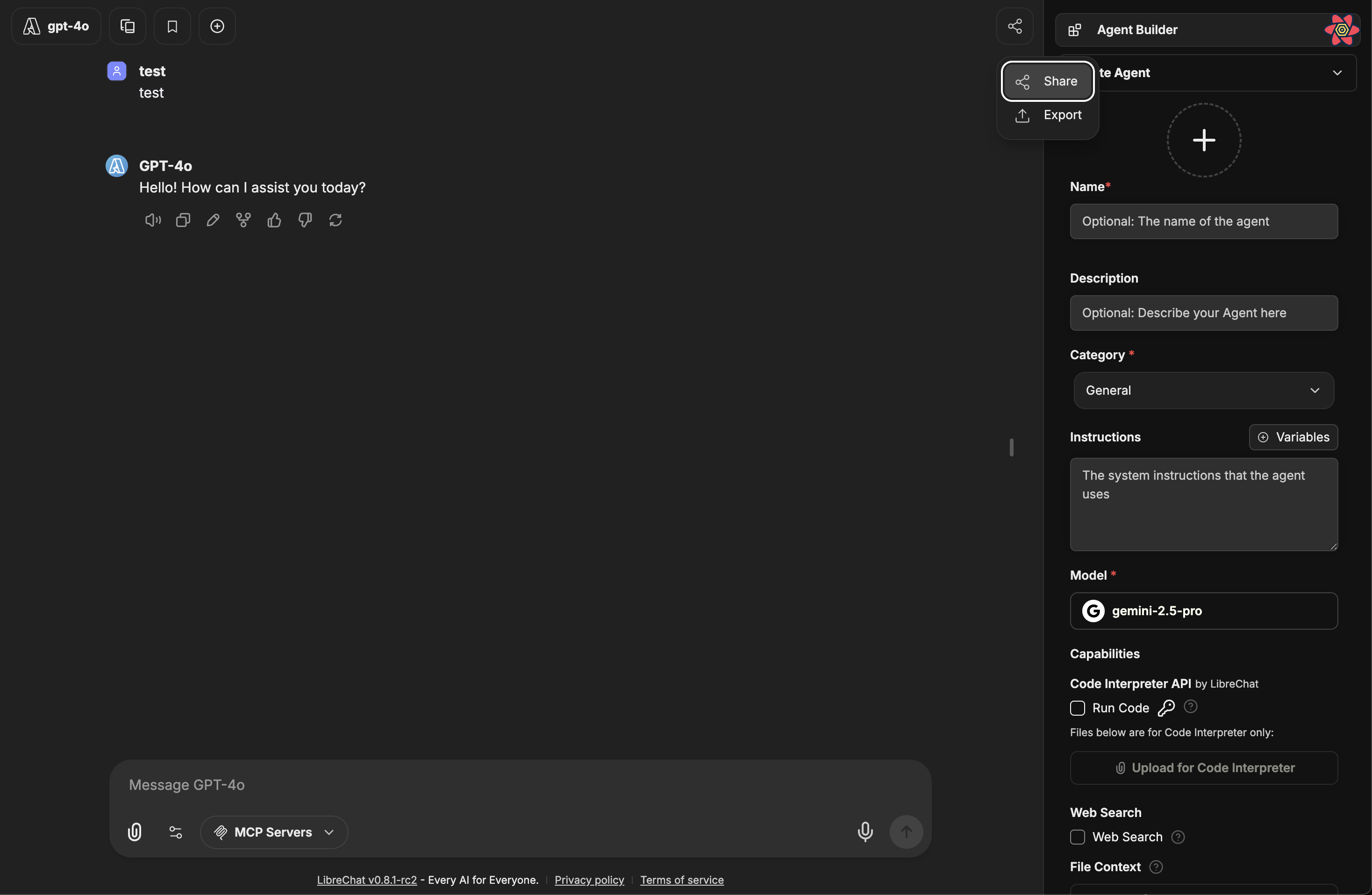 Click the share button in conversation